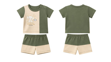 T-Shirt + Shorts Set: Premium Cotton-Blend "Dream Big Little One" Green Daily Casual Wear