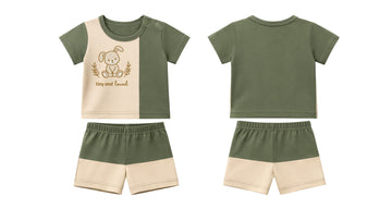 T-Shirt + Shorts Set: Premium Cotton-Blend "Tiny And Loved" Green Daily Casual Wear