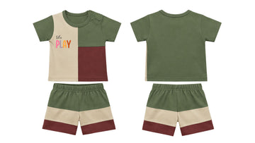 T-Shirt + Shorts Set: Premium Cotton-Blend "Lets Play" Multi-Color Daily Casual Wear