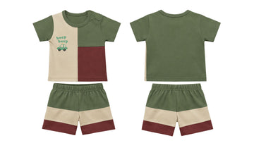 T-Shirt + Shorts Set: Premium Cotton-Blend "Beep Beep" Multi-Color Daily Casual Wear