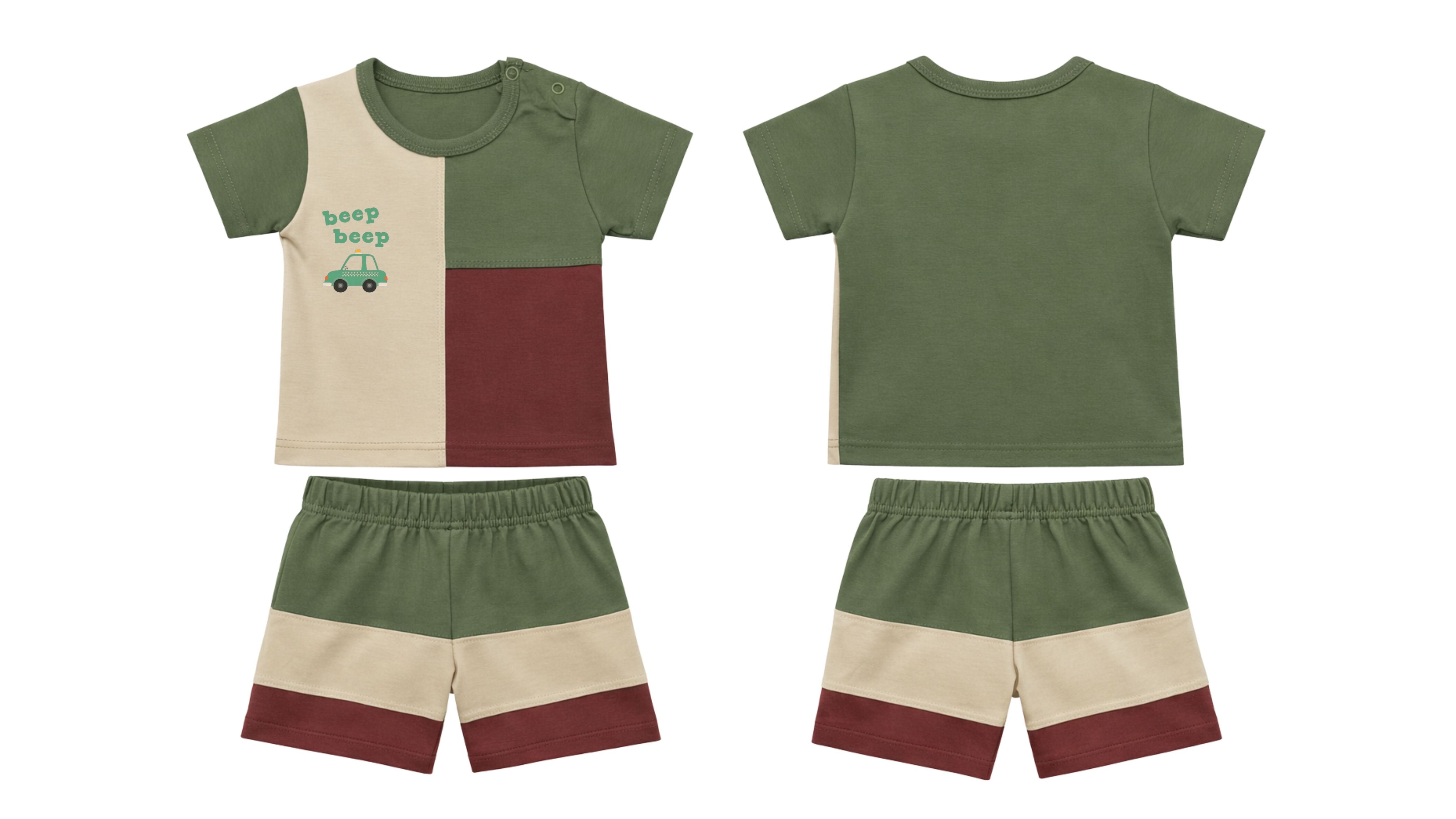 T-Shirt + Shorts Set: Premium Cotton-Blend "Beep Beep" Multi-Color Daily Casual Wear