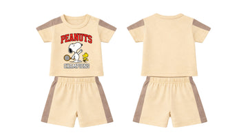 T-Shirt + Shorts Set: Premium Cotton-Blend "Peanuts" Beige Active Playwear