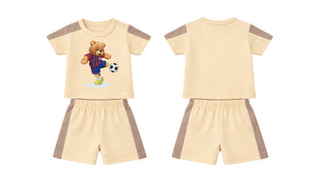 T-Shirt + Shorts Set: Premium Cotton-Blend "Bear" Beige Active Playwear