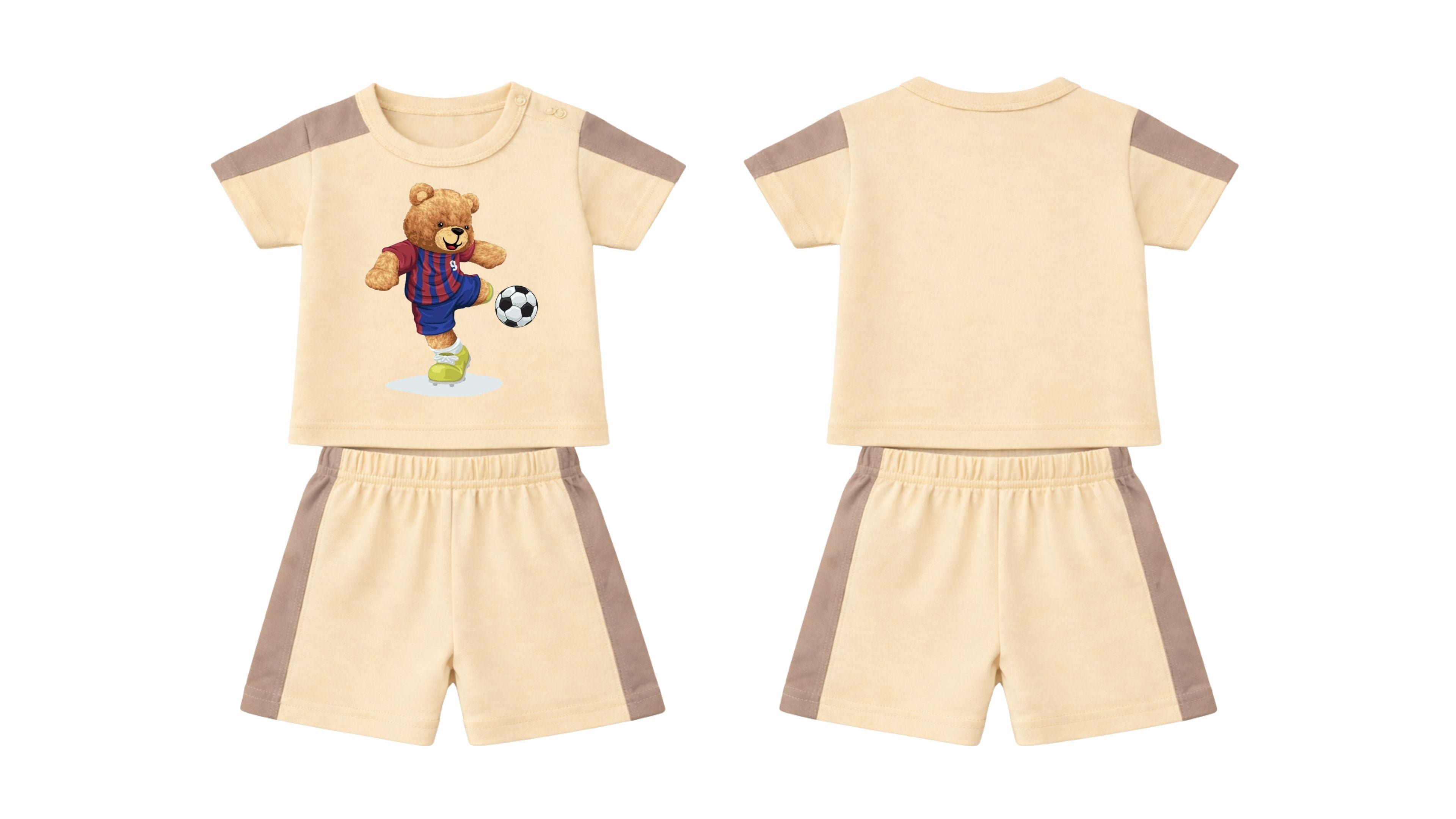 T-Shirt + Shorts Set: Premium Cotton-Blend "Bear" Beige Active Playwear