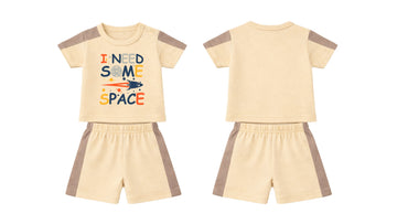 T-Shirt + Shorts Set: Premium Cotton-Blend "Space" Beige Daily Casual Wear