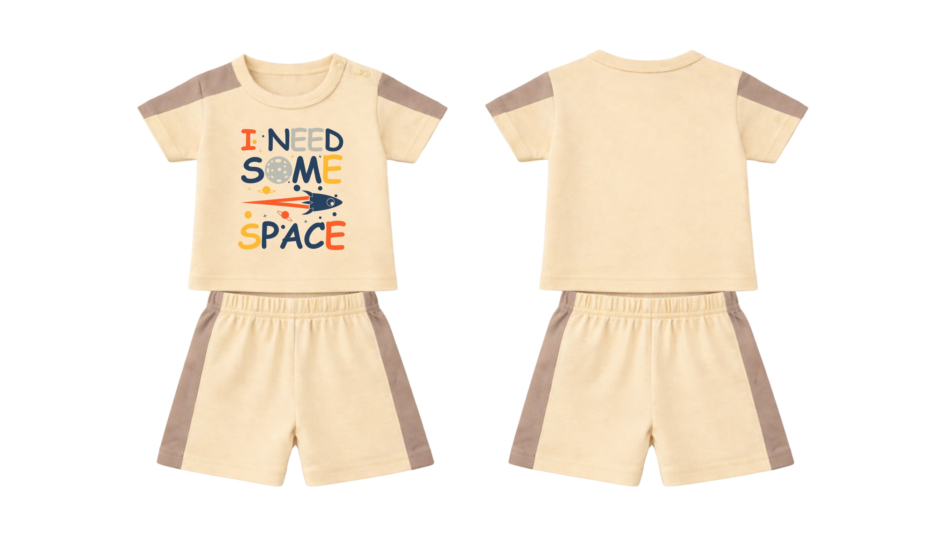 T-Shirt + Shorts Set: Premium Cotton-Blend "Space" Beige Daily Casual Wear