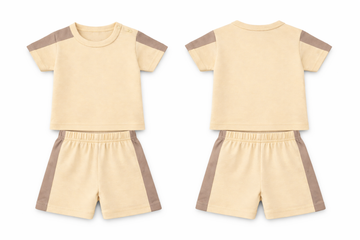 T-Shirt Shorts Set Beige Brown Soft Two Tone