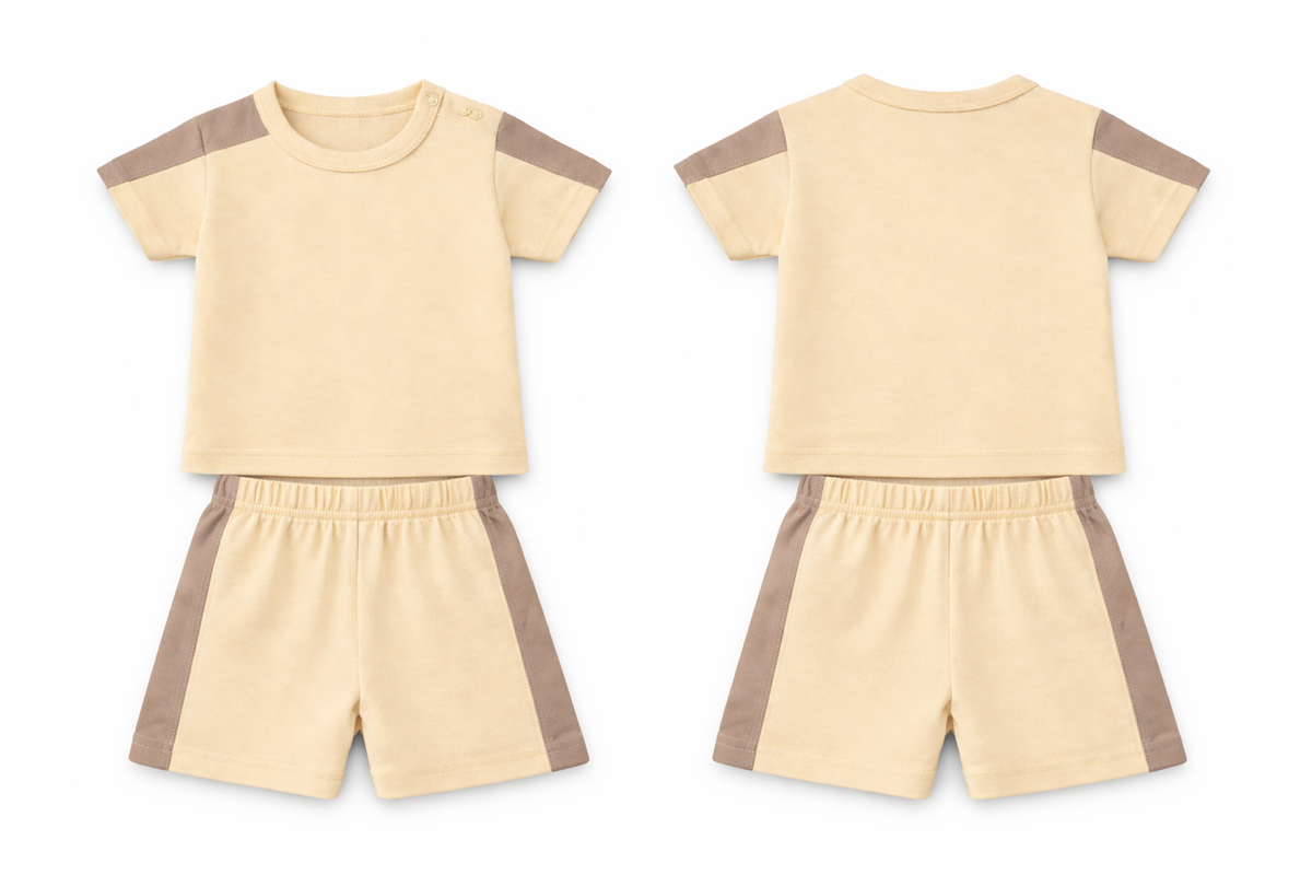 T-Shirt Shorts Set Beige Brown Soft Two Tone
