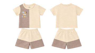 T-Shirt + Shorts Set: Premium Cotton-Blend "Cool And Kind" Beige Casual Essentials
