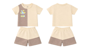 T-Shirt + Shorts Set: Premium Cotton-Blend "Little Dino" Beige Casual Essentials