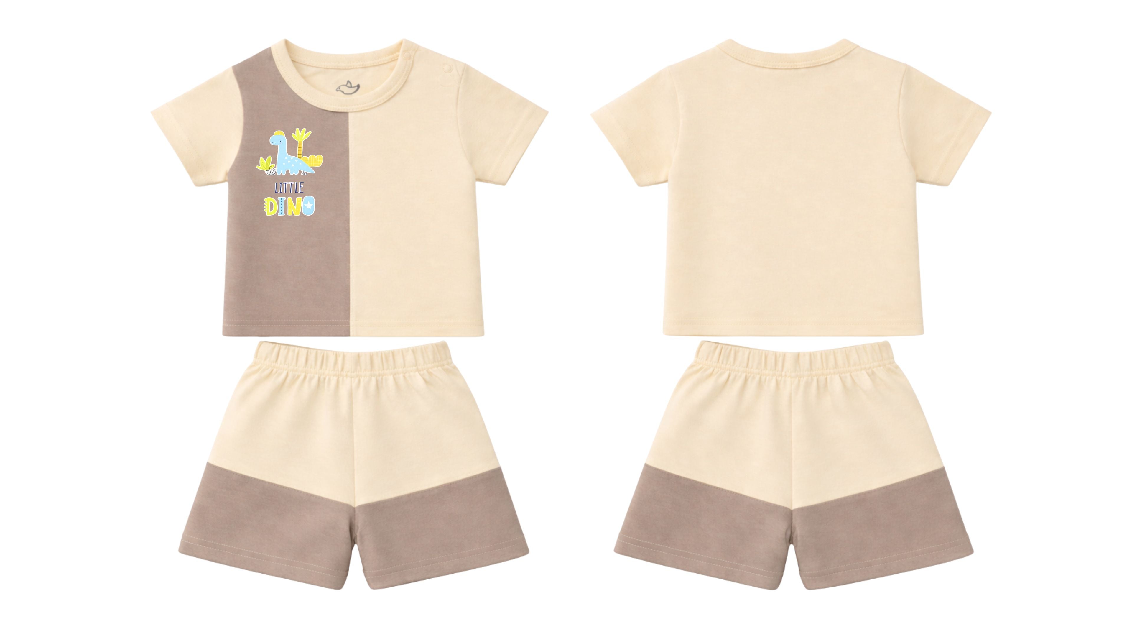 T-Shirt + Shorts Set: Premium Cotton-Blend "Little Dino" Beige Casual Essentials