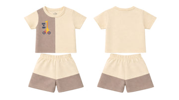 T-Shirt + Shorts Set: Premium Cotton-Blend "Enjoy the Today" Beige Casual Essentials