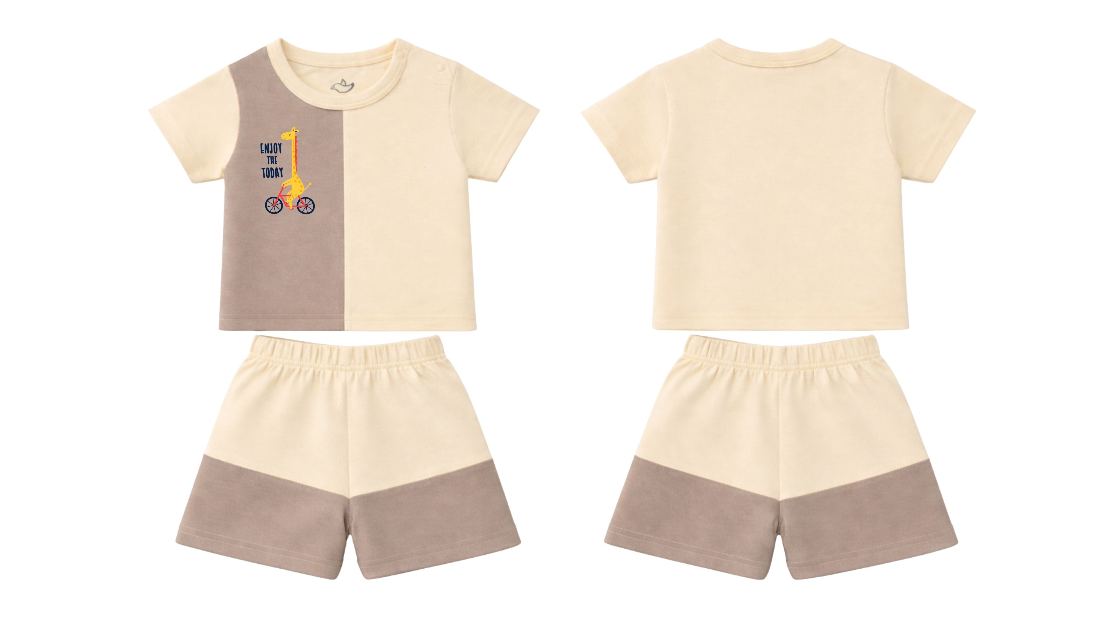 T-Shirt + Shorts Set: Premium Cotton-Blend "Enjoy the Today" Beige Casual Essentials