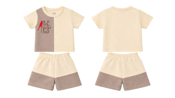 T-Shirt + Shorts Set: Premium Cotton-Blend "The Nest" Beige Casual Essentials