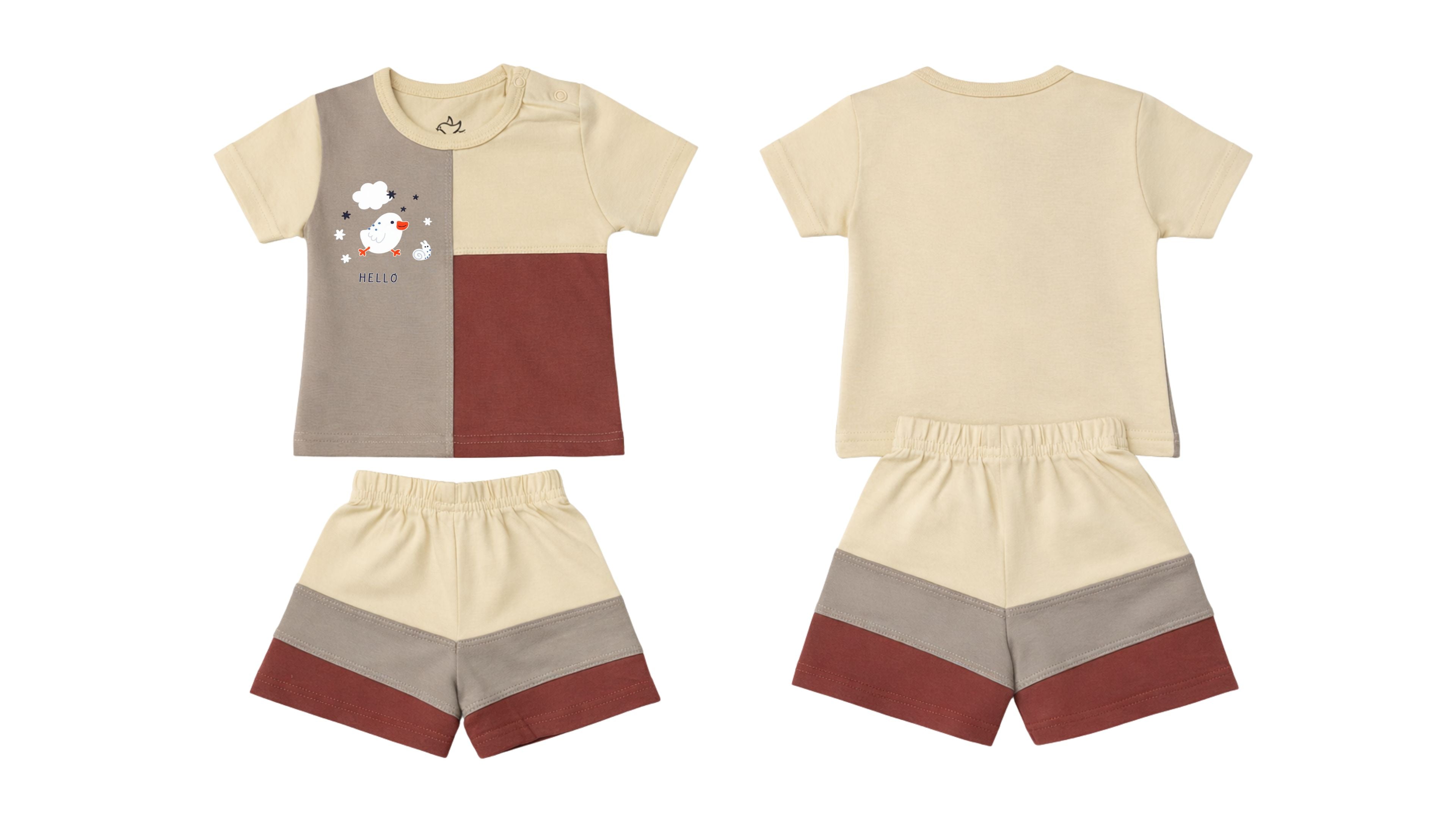 T-Shirt + Shorts Set: Premium "Hello Chick" Multicolored Casual Essentials