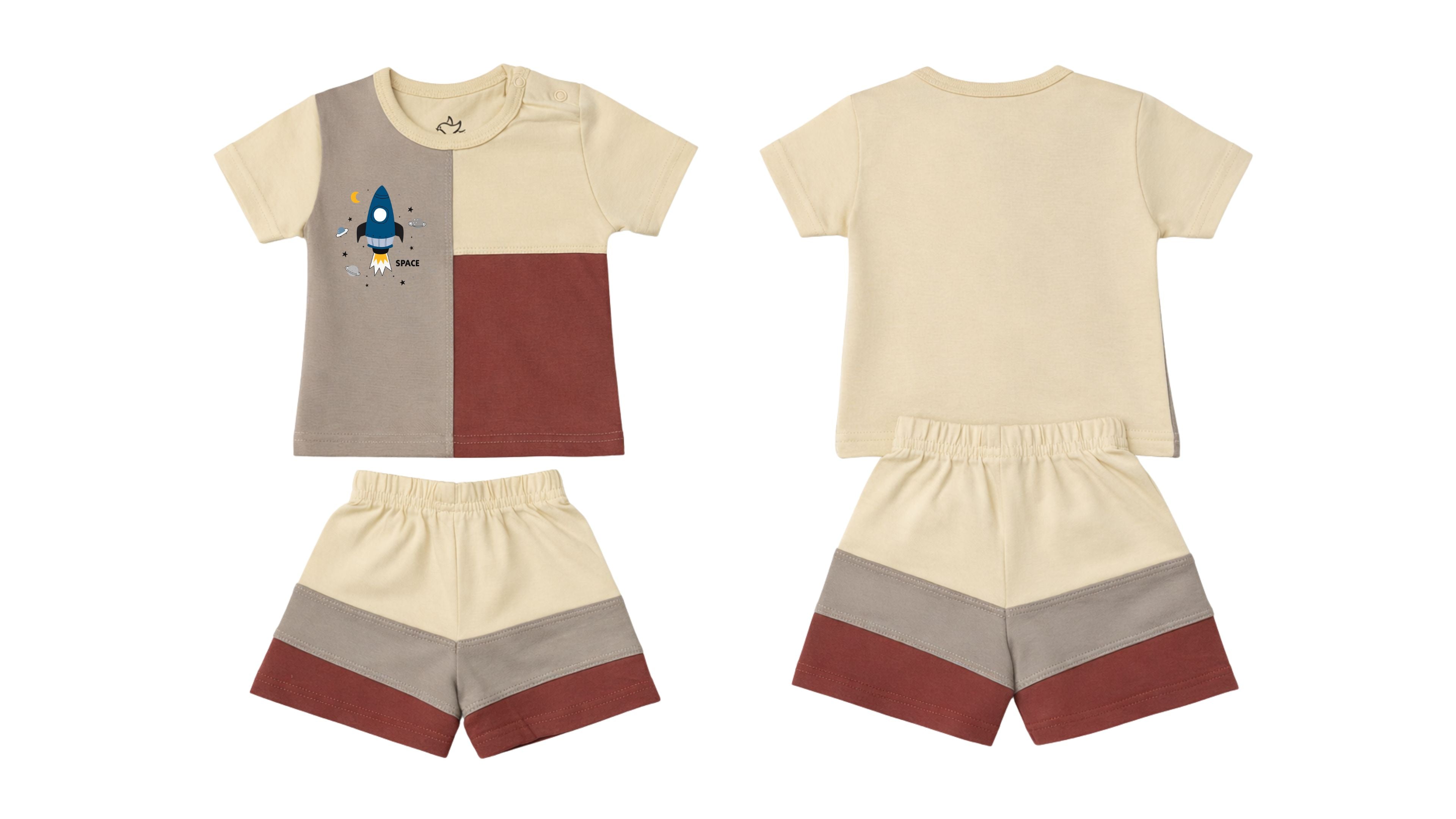 T-Shirt + Shorts Set: Premium "Space Plane" Multicolored Casual Essentials