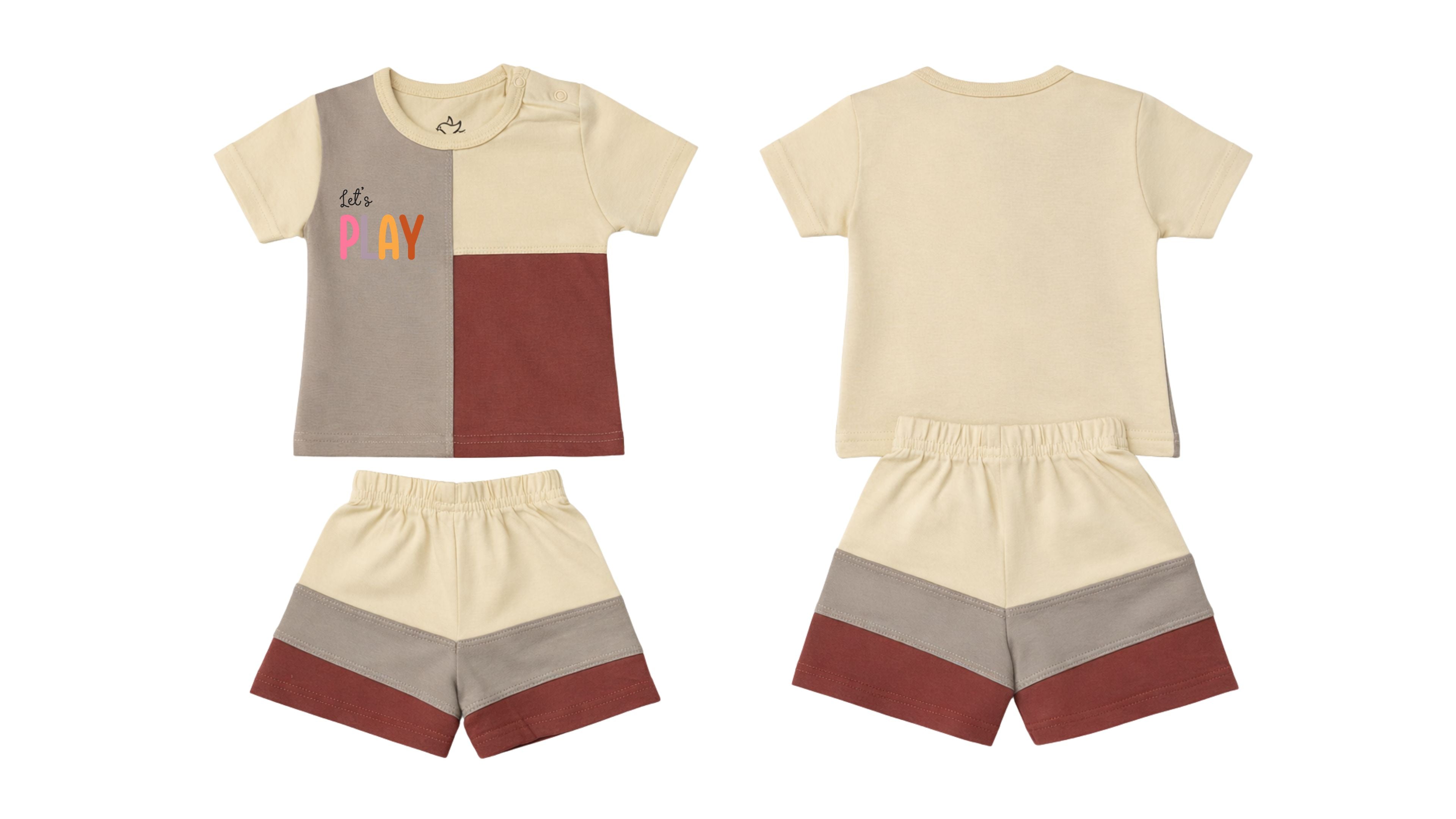 T-Shirt + Shorts Set: Premium Cotton-Blend "Lets Play" Multicolored Casual Essentials