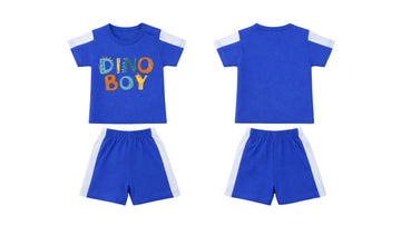T-Shirt + Shorts Set: Premium Cotton-Blend "Dino Boy" Blue Casual Essentials