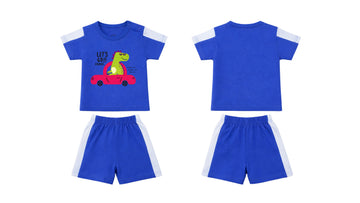 T-Shirt + Shorts Set: Premium Cotton-Blend "Lets Go" Blue Casual Essentials