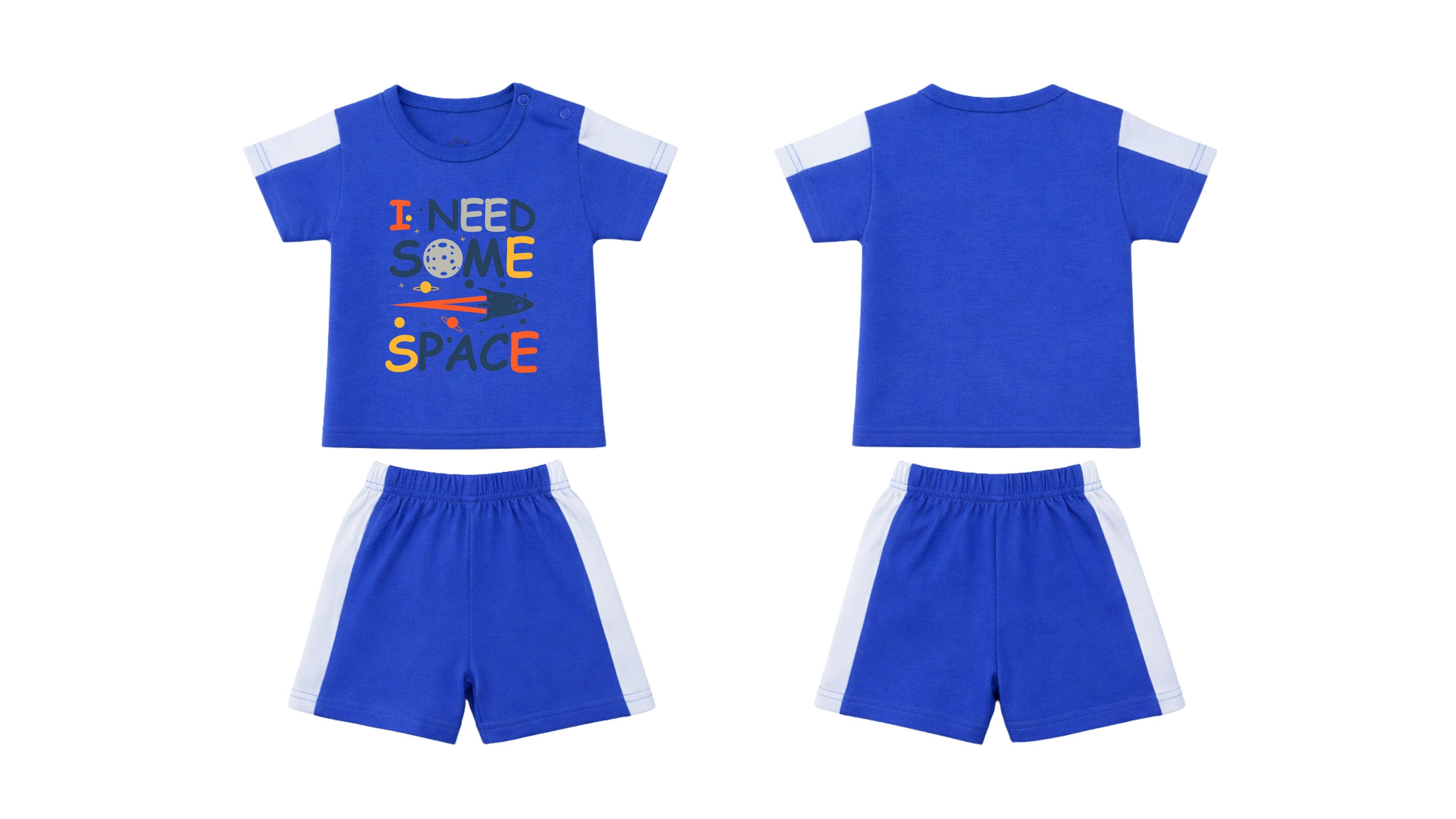 T-Shirt + Shorts Set: Premium Cotton-Blend "Space" Blue Casual Essentials