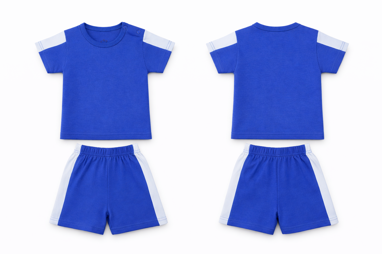T-Shirt Shorts Set Blue White Soft Contrast Panel
