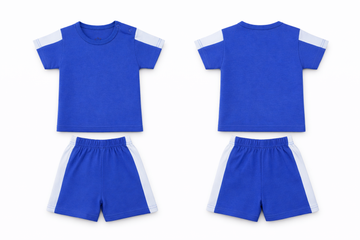 T-Shirt Shorts Set Blue White Soft Contrast Panel