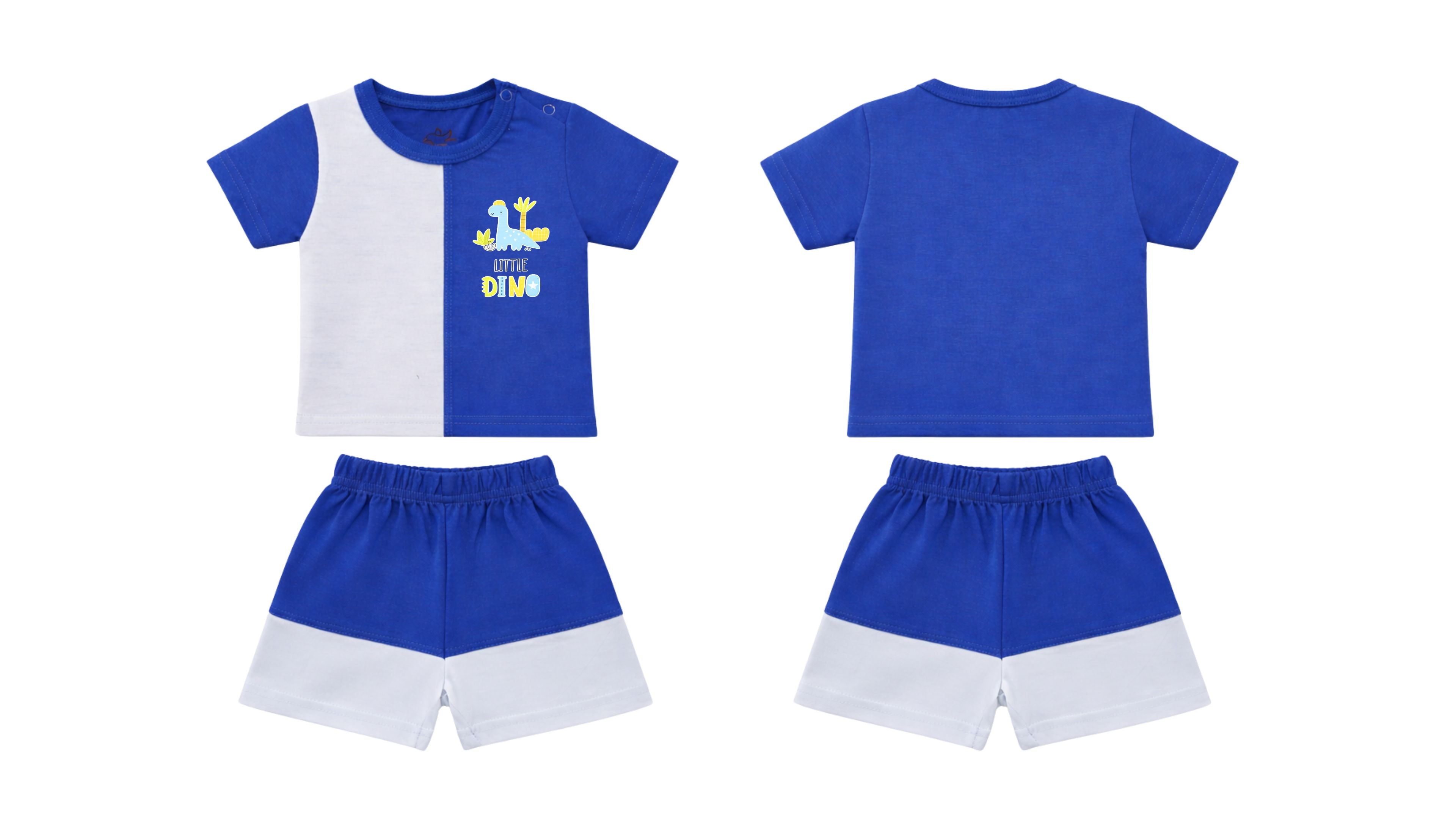 T-Shirt + Shorts Set: Premium Cotton-Blend "Little Dino Mini" Blue Casual Essentials