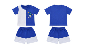T-Shirt + Shorts Set: Premium Cotton-Blend "Space Plane" Blue Casual Essentials