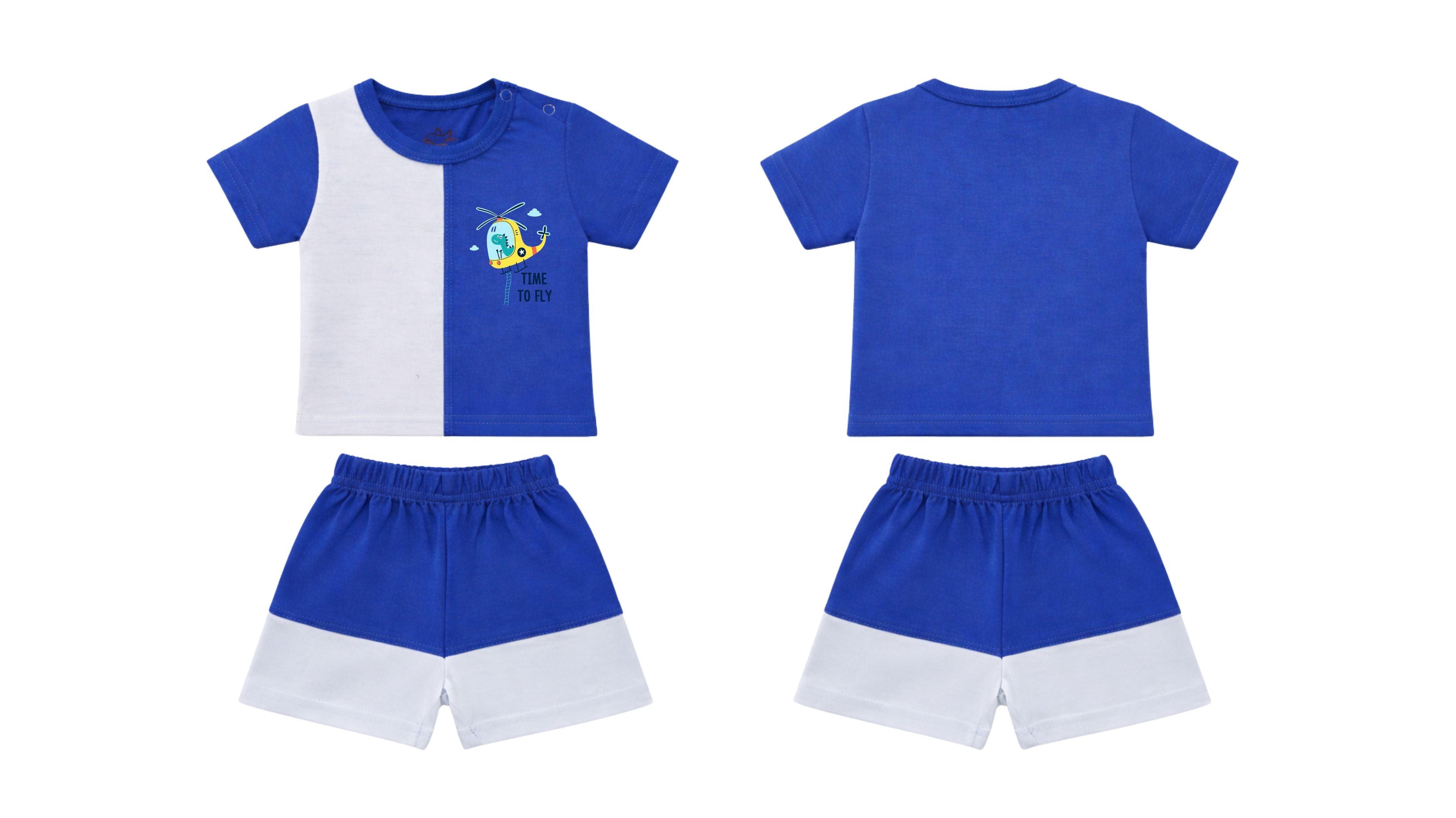 T-Shirt + Shorts Set: Premium Cotton-Blend "Time To Fly" Blue Casual Essentials
