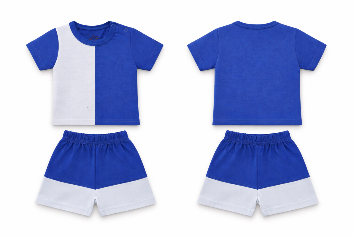 T-Shirt Shorts Set Blue White Soft Color block