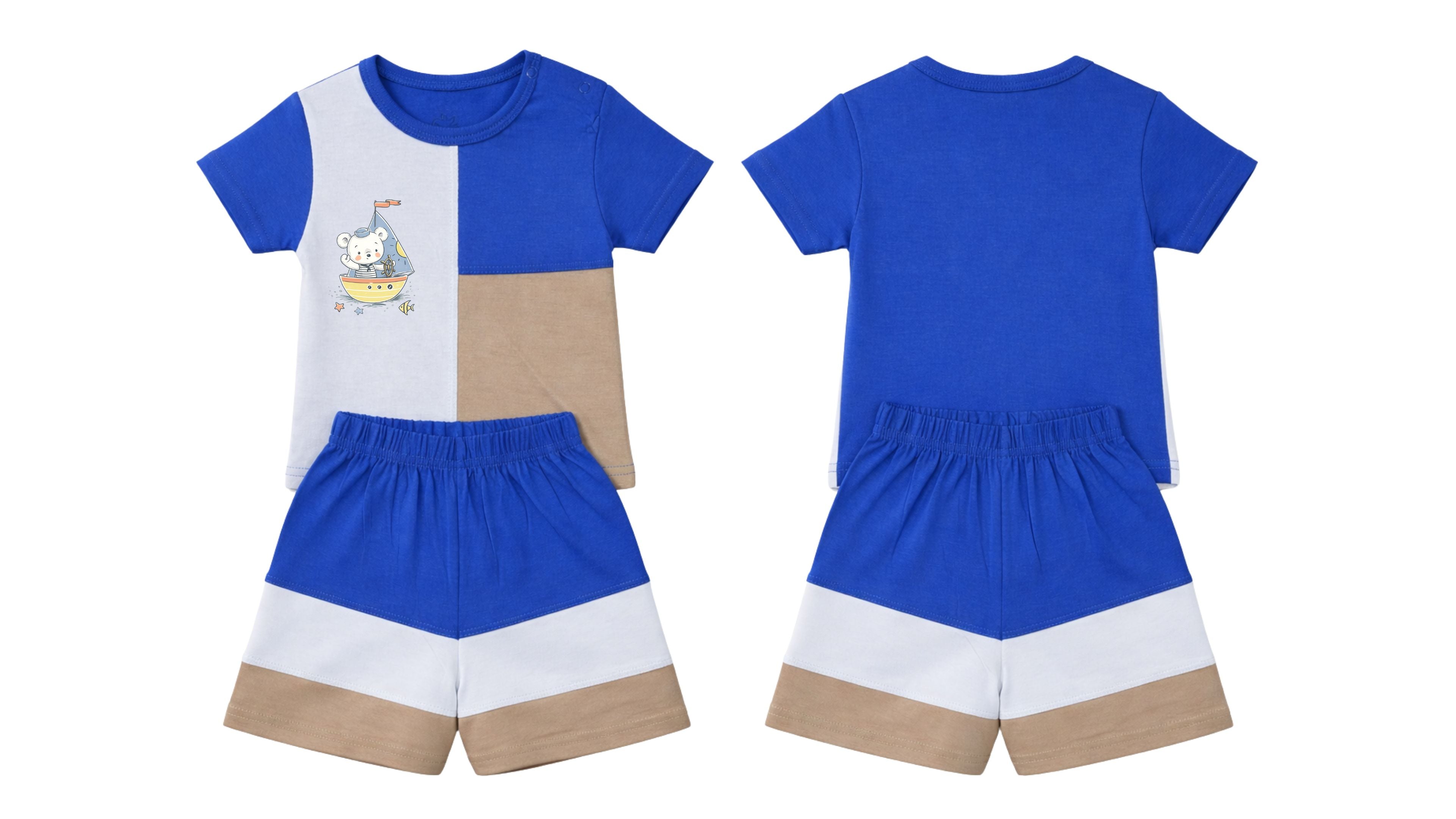 T-Shirt + Shorts Set: Premium Cotton-Blend "Panda Boat" Multi-Color Casual Essentials