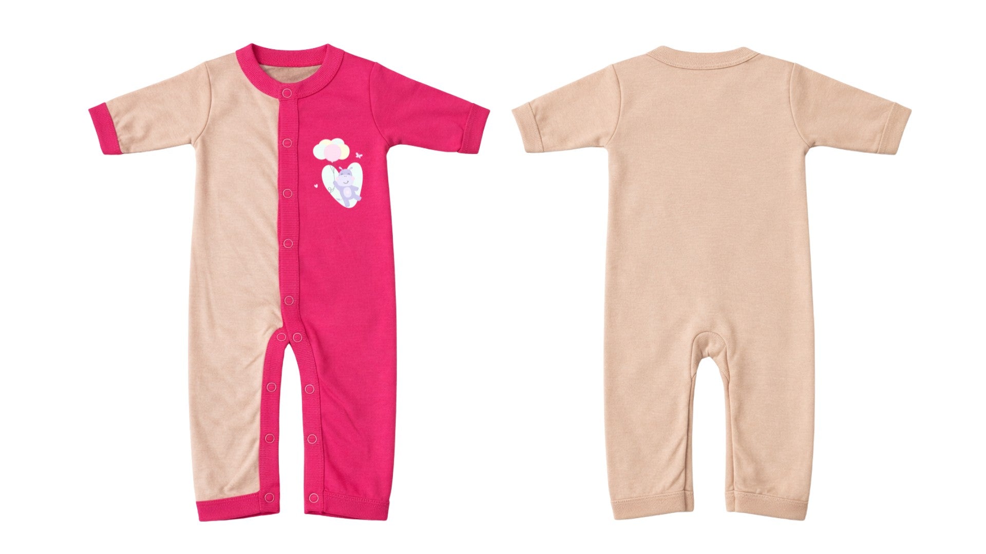 Sleeping Suit: Premium Cotton-Blend "Hippo Balloon" Pink and Beige Casual Essentials