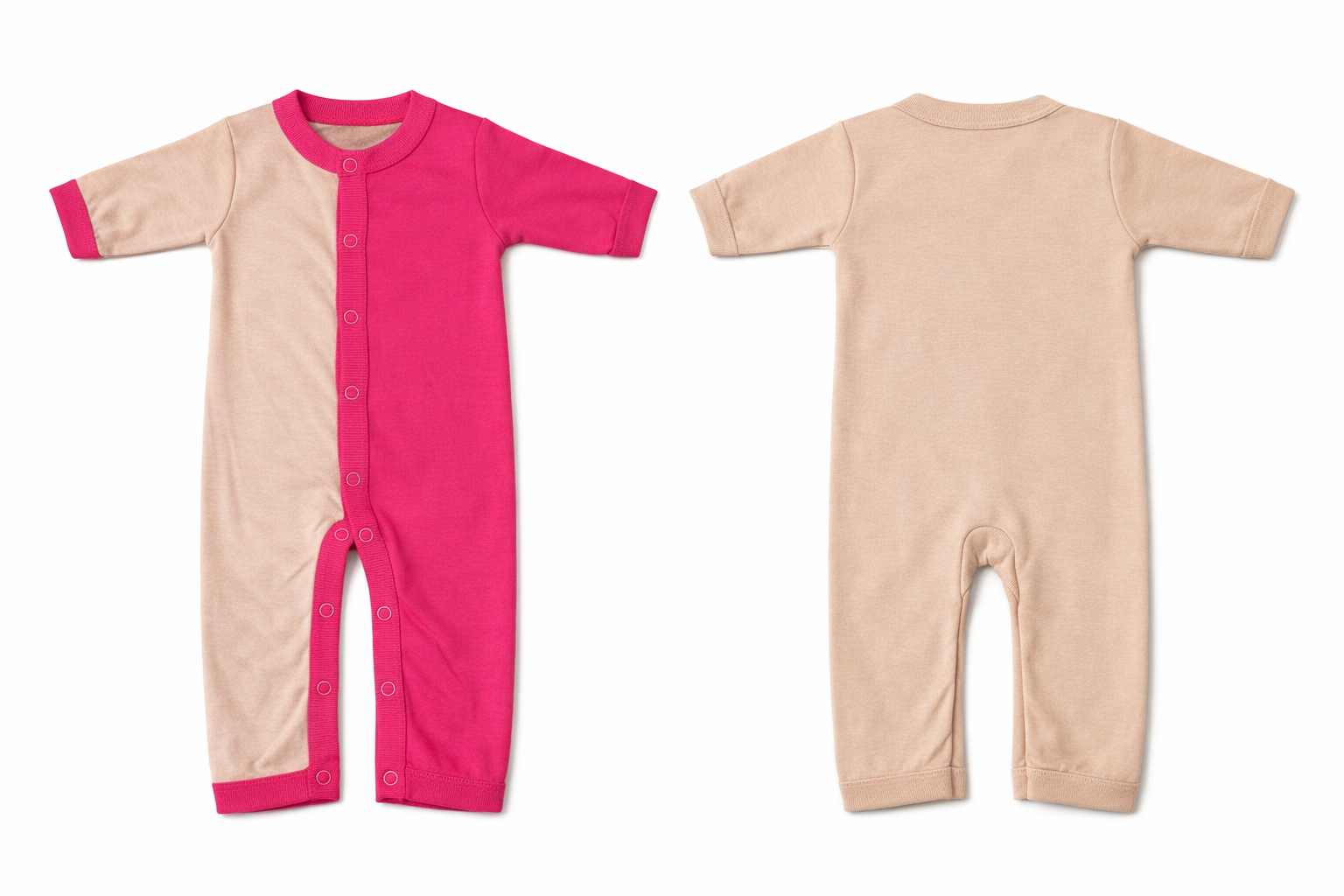 Sleeping Suit: Premium Cotton-Blend "SOLID" Pink and Beige Casual Essentials