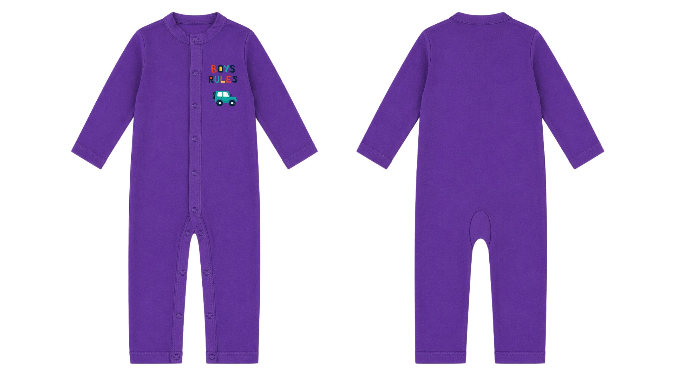 Sleeping Suit: Premium Cotton-Blend "Boys Rules" Purple Casual Essentials