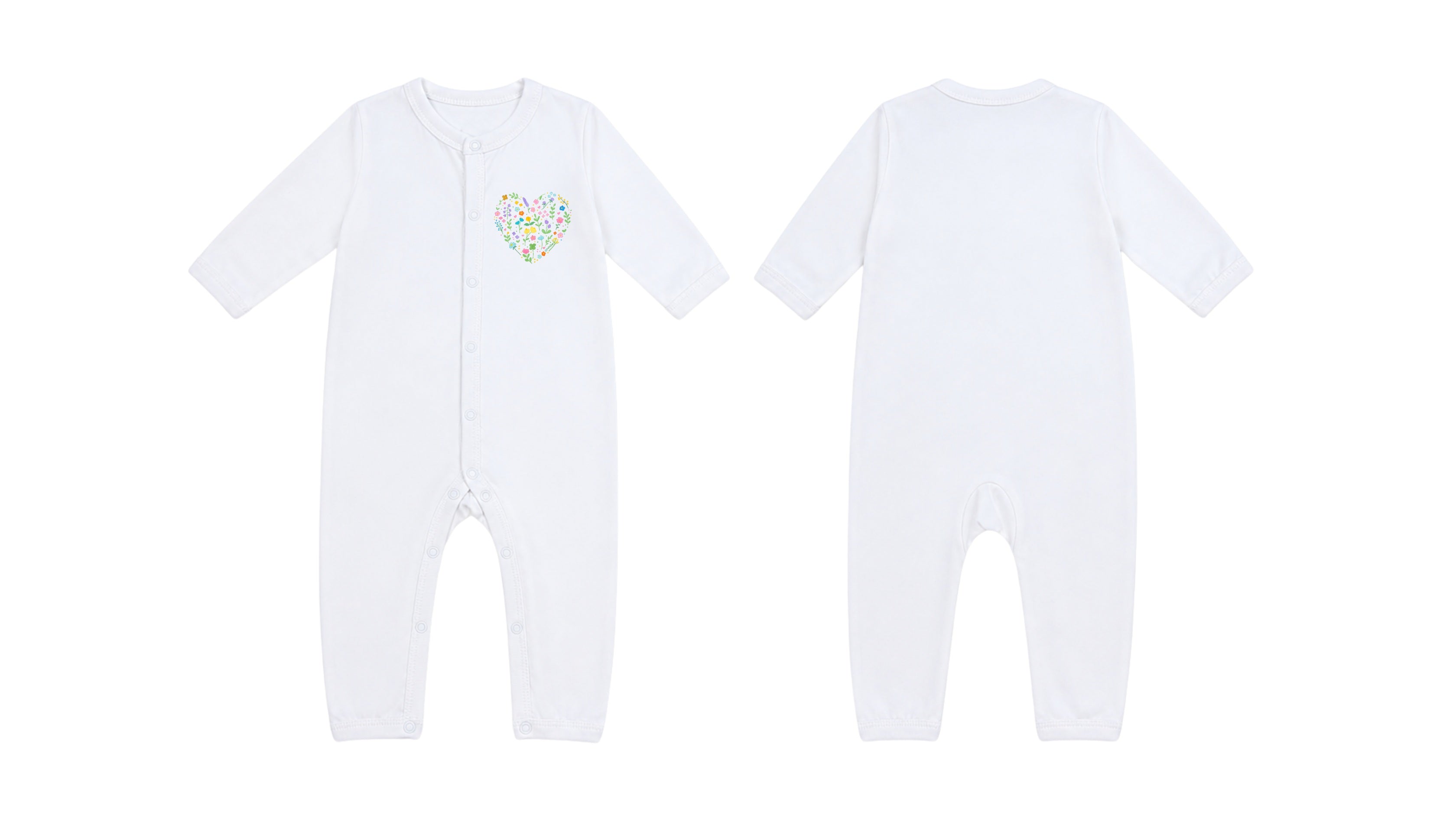 Sleeping Suit: Premium Cotton-Blend "Flower Hearts Mini" White Casual Essentials