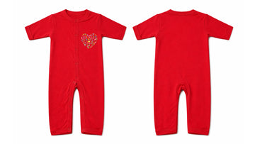 Sleeping Suit: Premium Cotton-Blend "Flower Hearts Mini" Red Casual Essentials