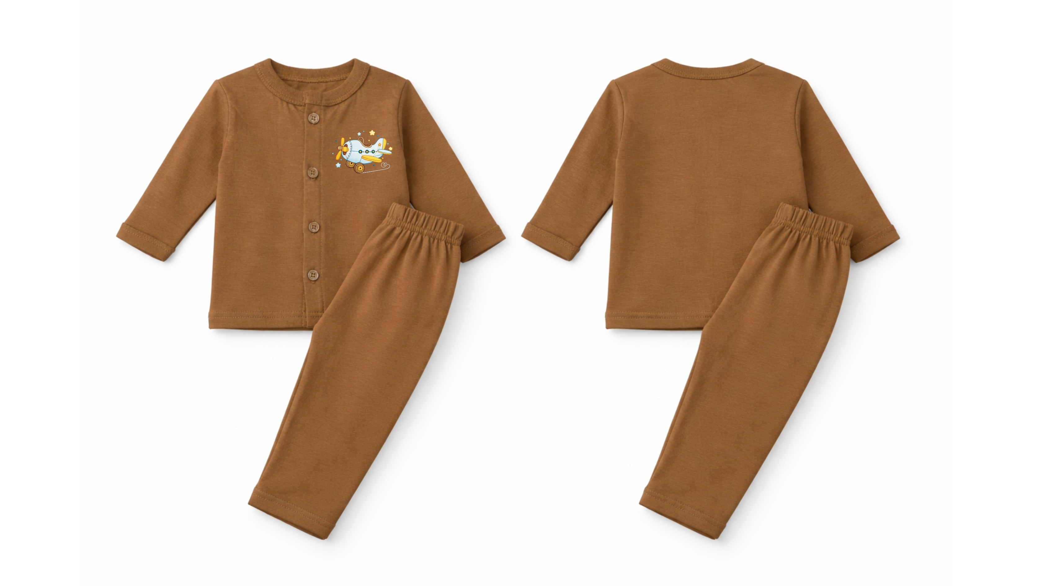 Jabla + Pajama: Premium Cotton-Blend "Wooden Plane" Caramel Casual Essentials