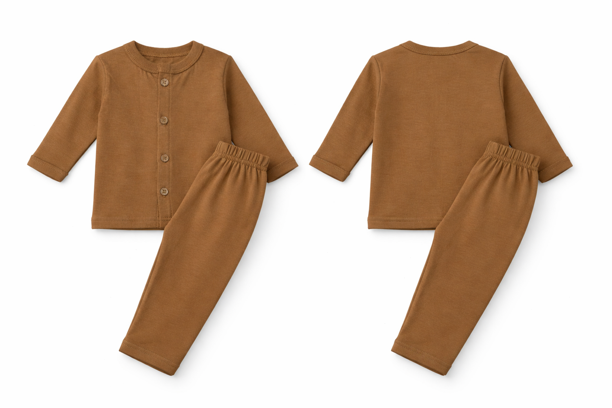 Jabla Pajama Set Brown Soft Button Front