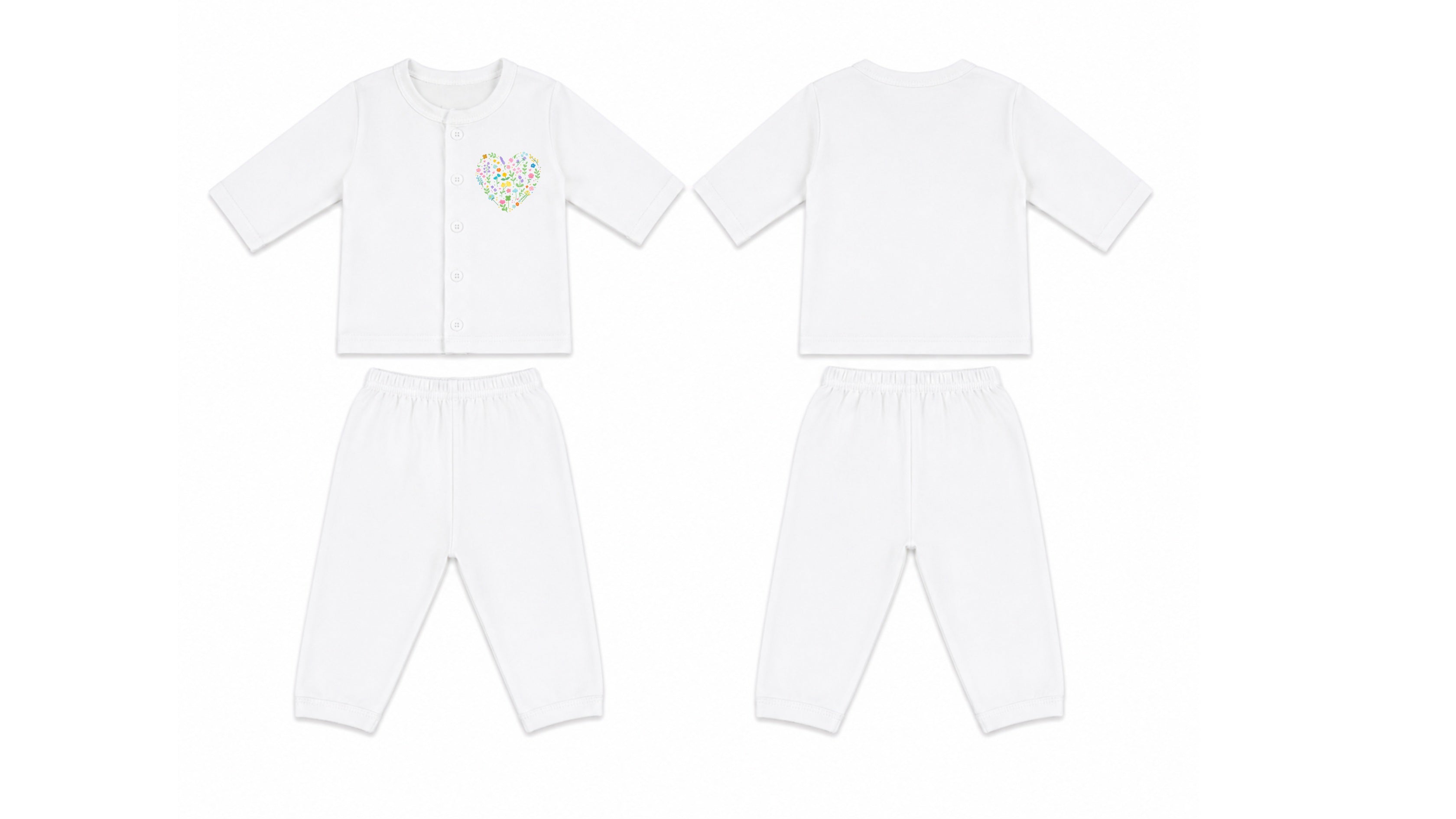 Jabla + Pajama: Premium Cotton-Blend "Flower Hearts Mini" White Casual Essentials