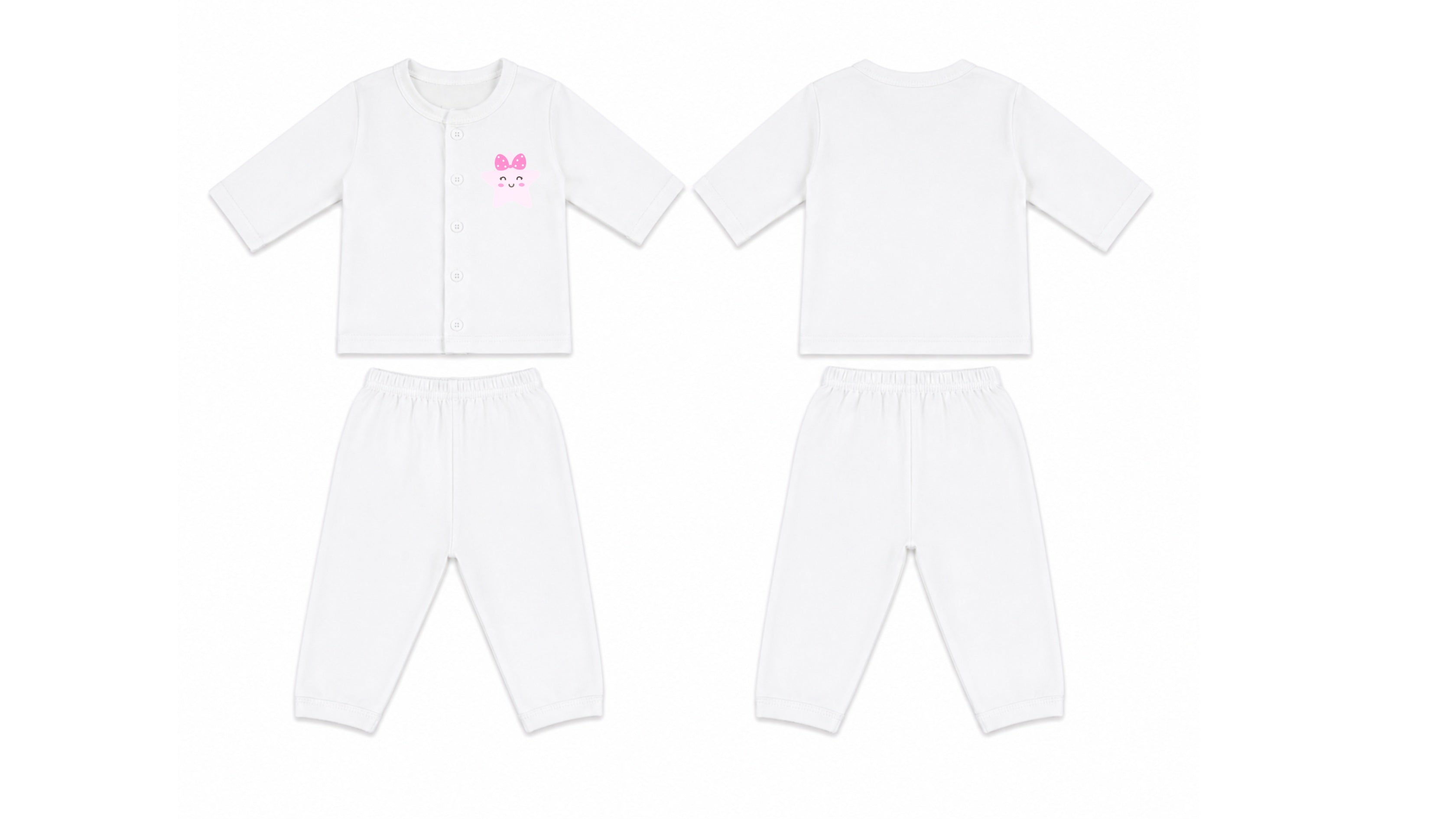 Jabla + Pajama: Premium Cotton-Blend "Pink Star" White Casual Essentials