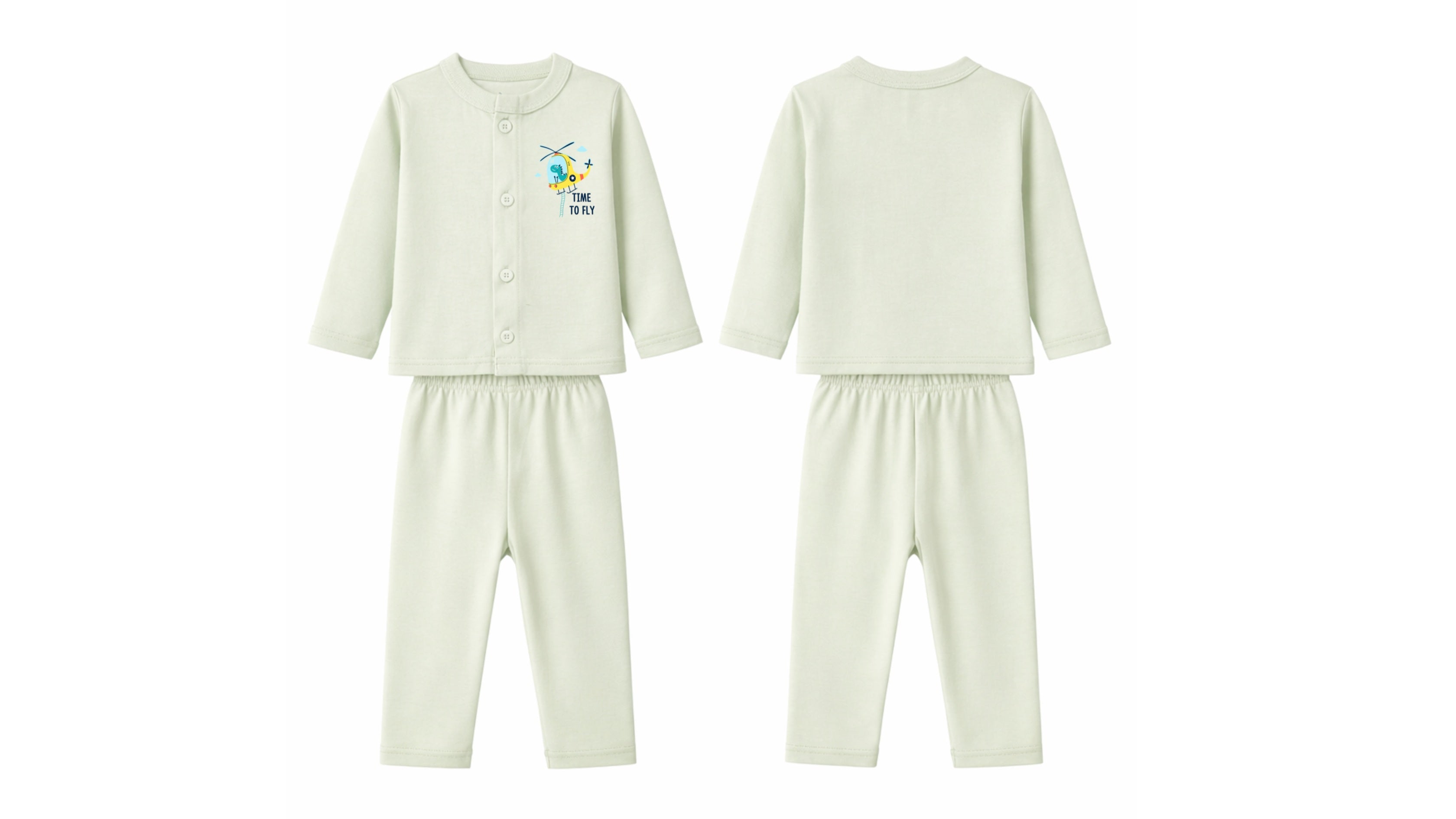 Jabla + Pajama: Premium Cotton-Blend "Time To Fly" Mint Green Casual Essentials