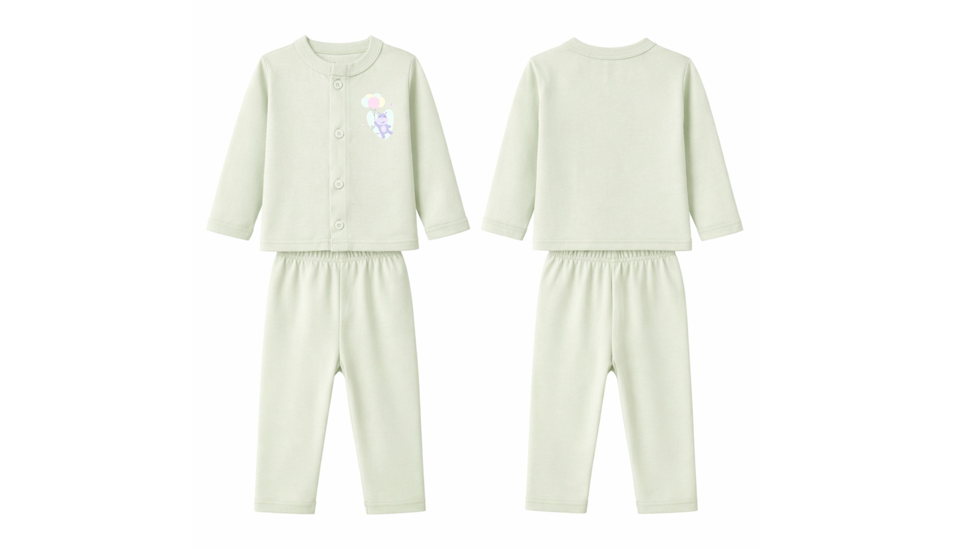 Jabla + Pajama: Premium Cotton-Blend "Hippo Balloon" Mint Green Casual Essentials