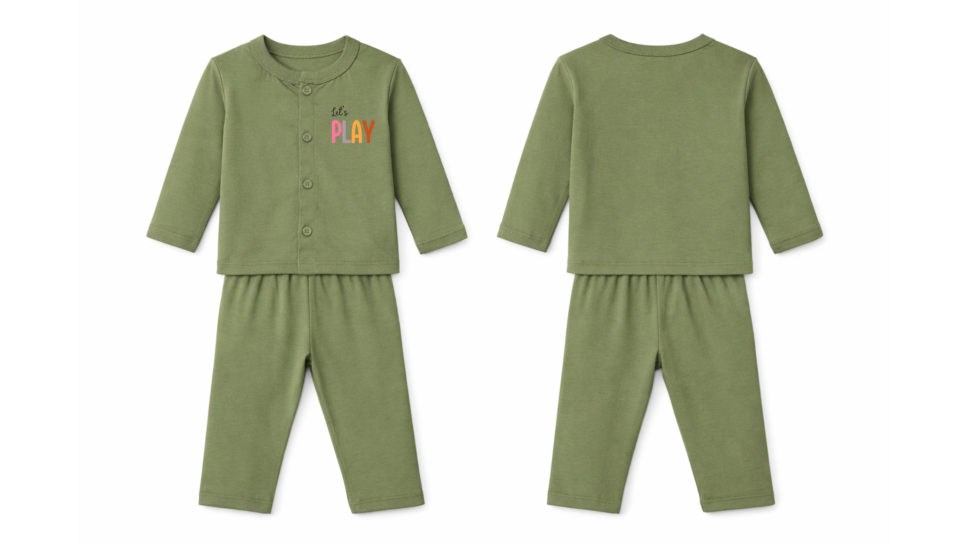 Jabla + Pajama: Premium Cotton-Blend "Lets Play" Olive Green Casual Essentials