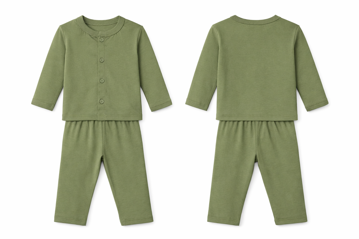 Jabla Pajama Set Olive Green Soft Button Front