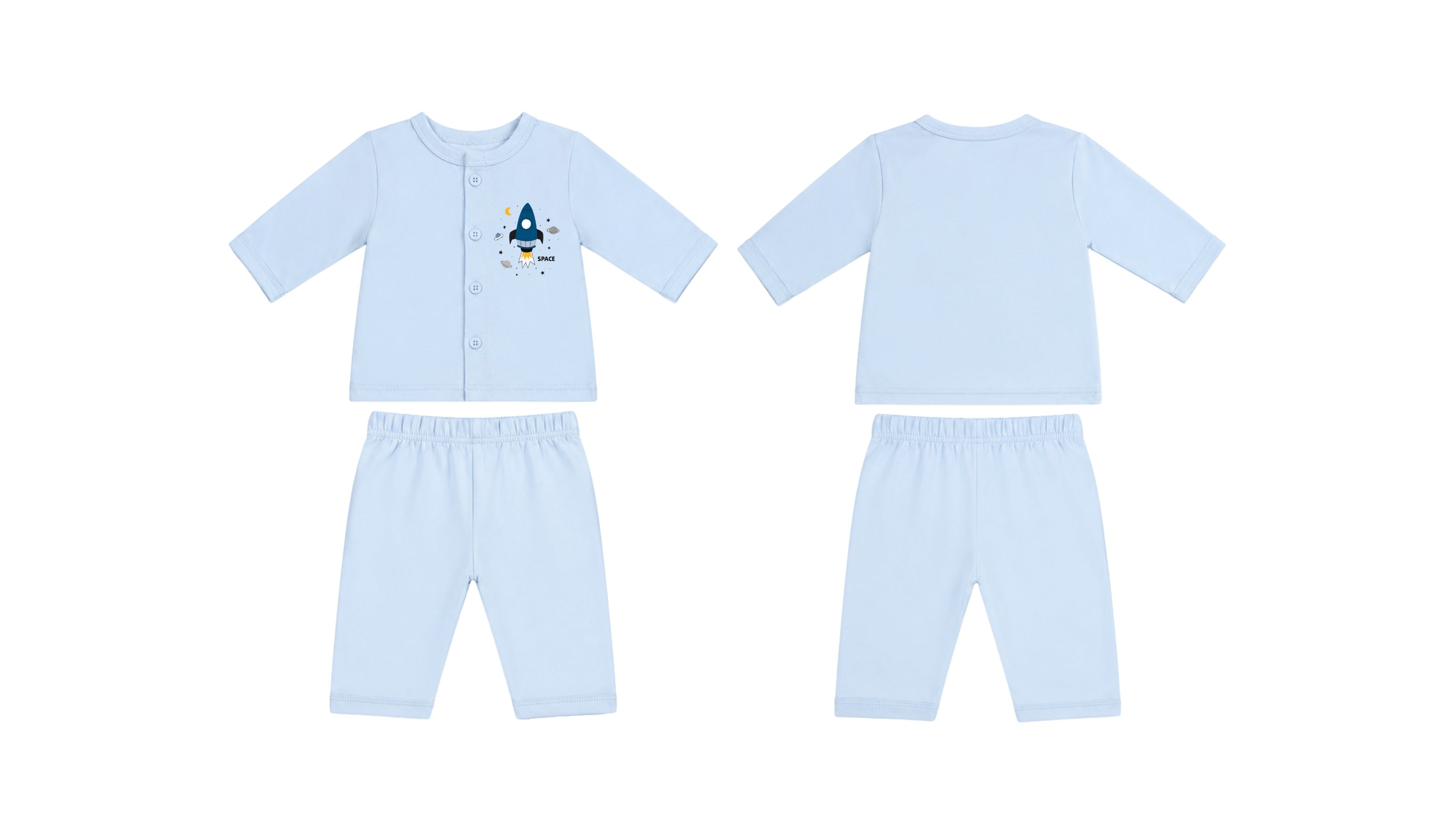 Jabla + Pajama: Premium Cotton-Blend "Space Plane" Light Blue Casual Essentials