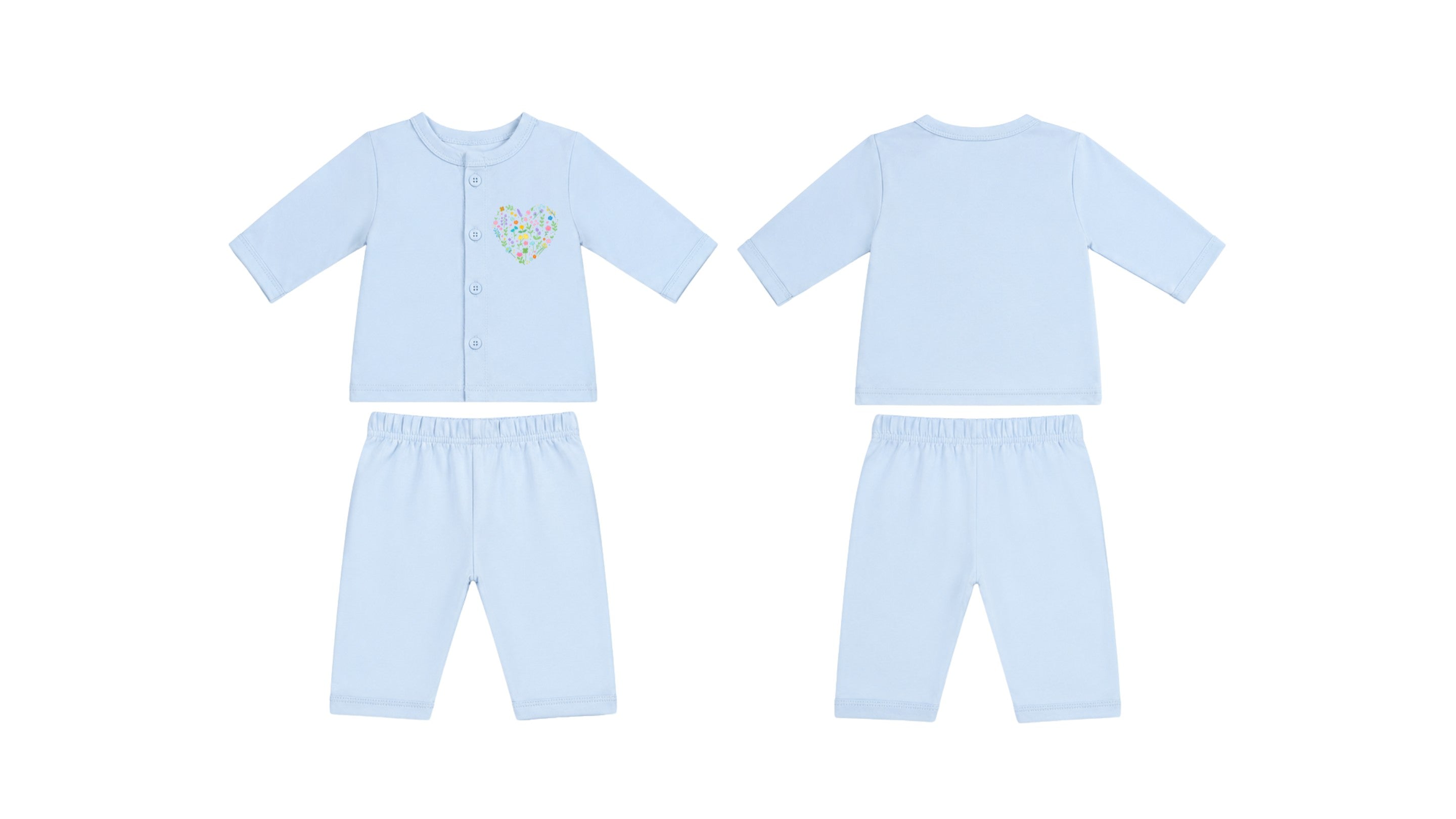 Jabla + Pajama: Premium Cotton-Blend "Flower Hearts Mini" Light Blue Casual Essentials