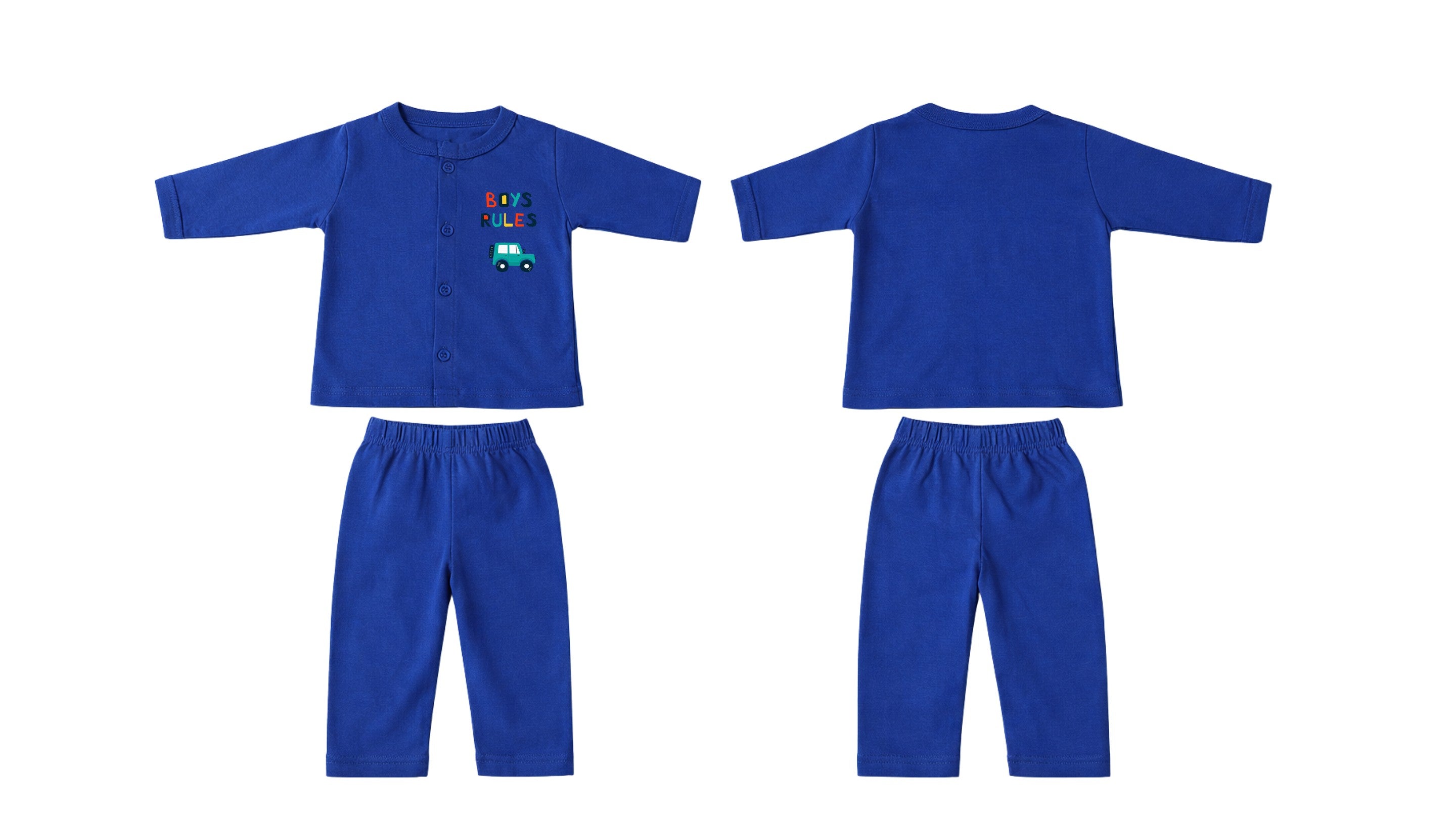 Jabla + Pajama: Premium Cotton-Blend "Boys Rules" Royal Blue Casual Essentials
