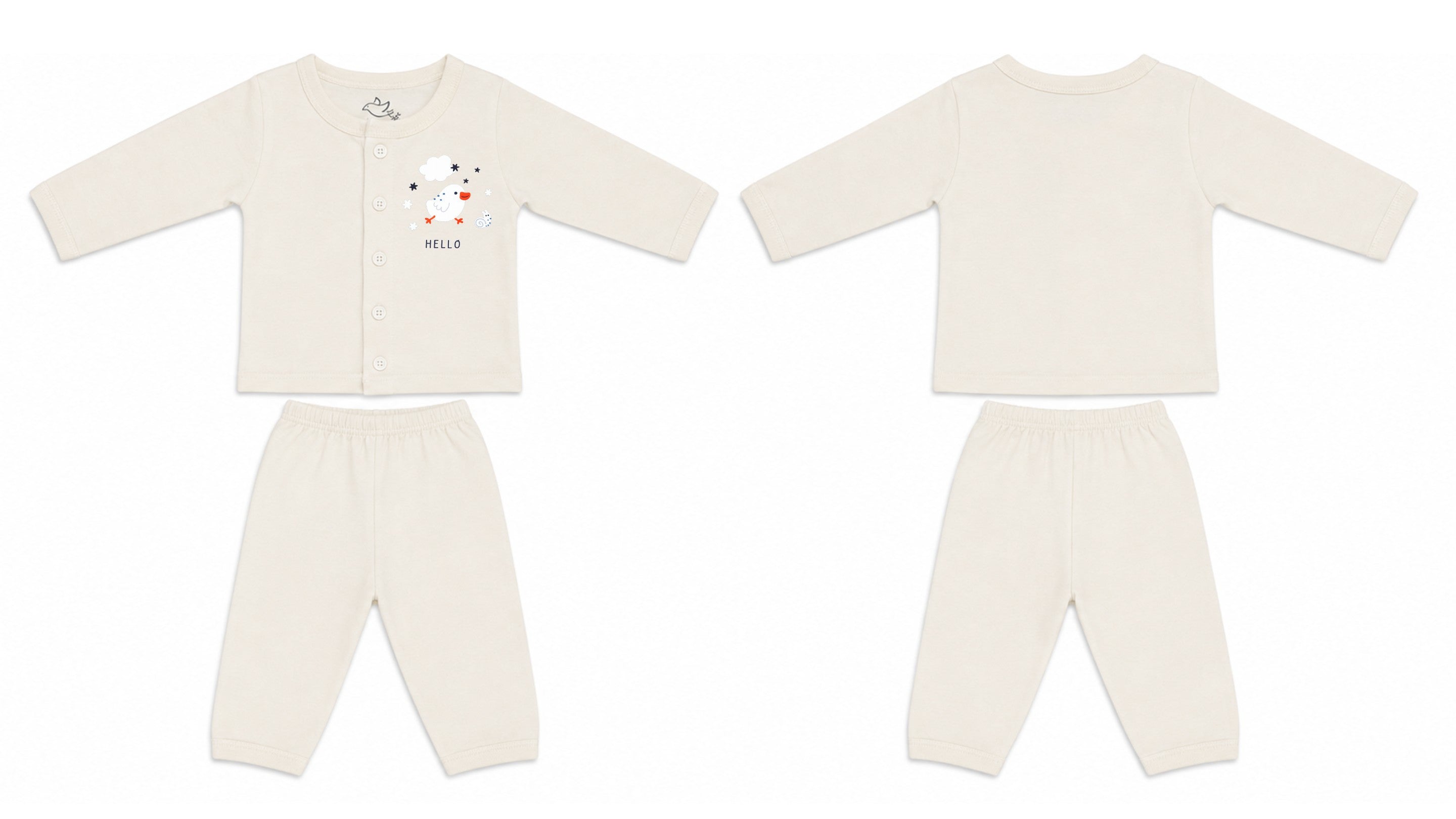 Jabla + Pajama: Premium Cotton-Blend "Hello Chick" Off-White Casual Essentials