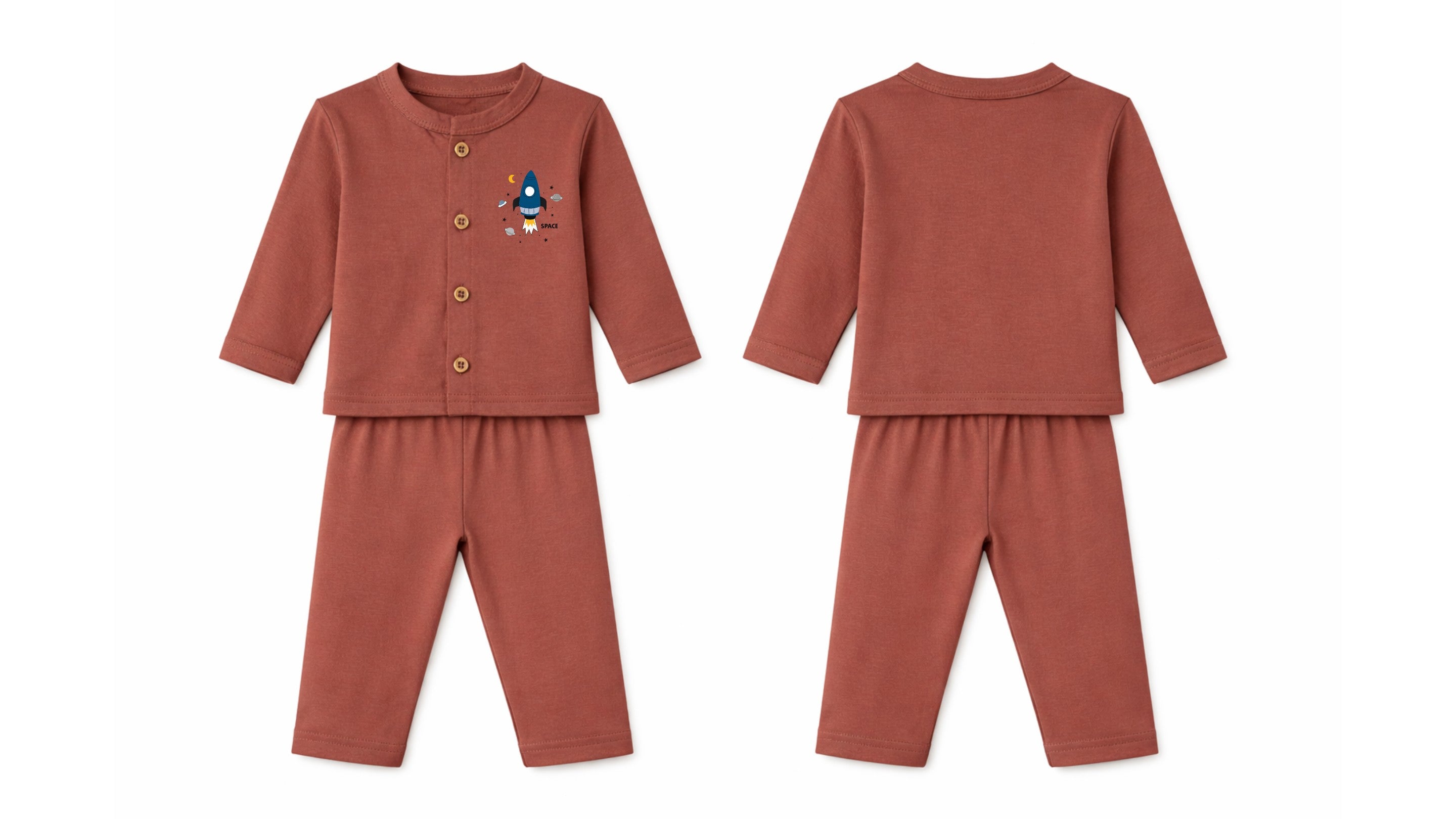 Jabla + Pajama: Premium Cotton-Blend "Space Plane" Rust Casual Essentials