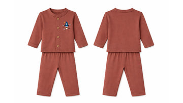 Jabla + Pajama: Premium Cotton-Blend "Space Plane" Rust Casual Essentials